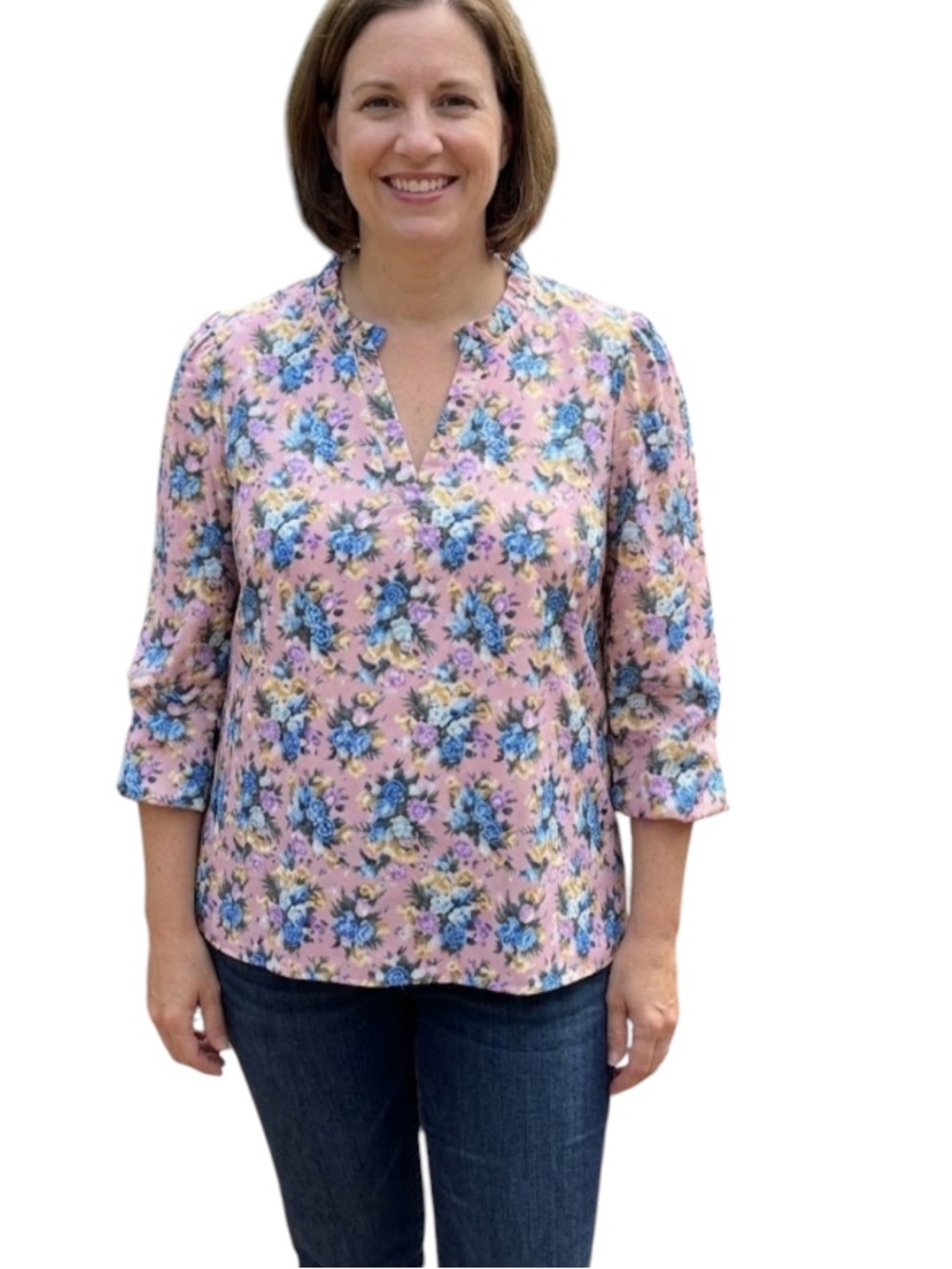 SHEIN VCAY Allover Floral Print Flounce Sleeve Blouse size M